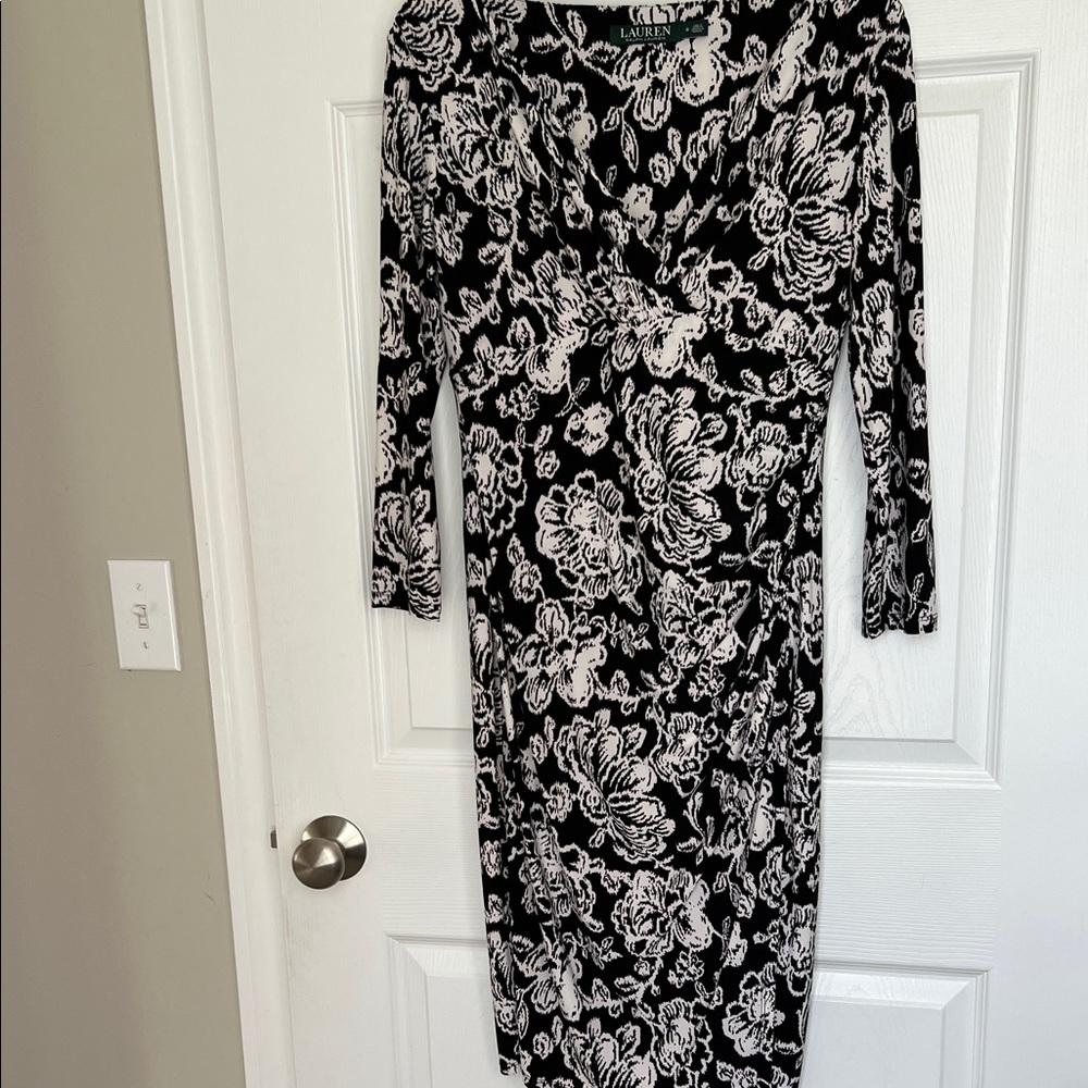 Polo Ralph Lauren Black and White Floral Long Sleeve Dress